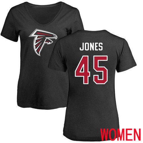 Atlanta Falcons Black Women Deion Jones Name And Number Logo NFL Football #45 T Shirt